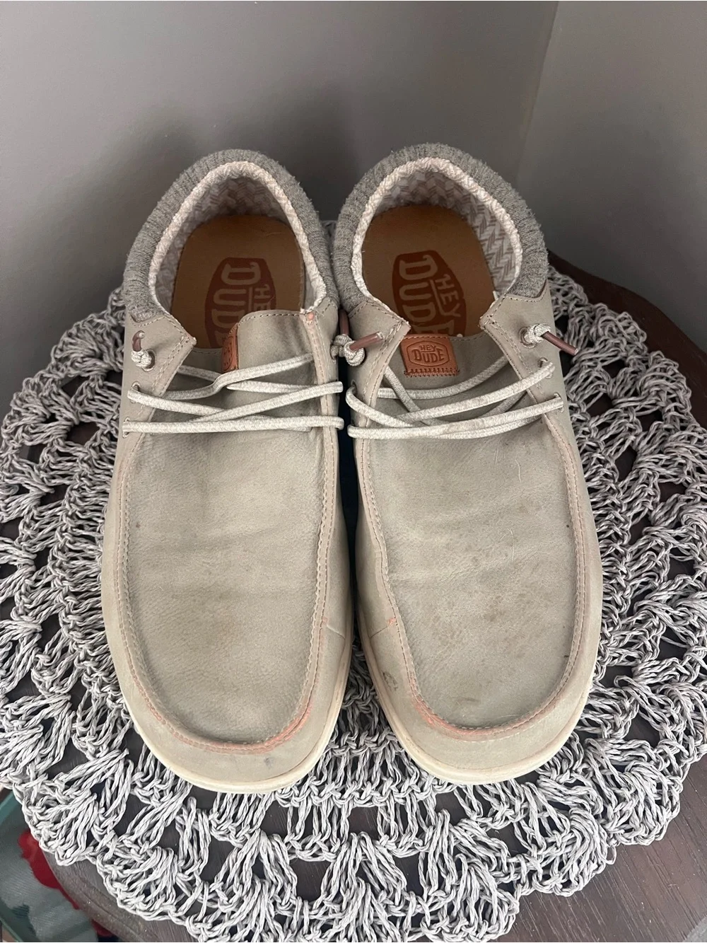 Hey Dude Men's Slip-On Casual Shoes - Light Gray leather